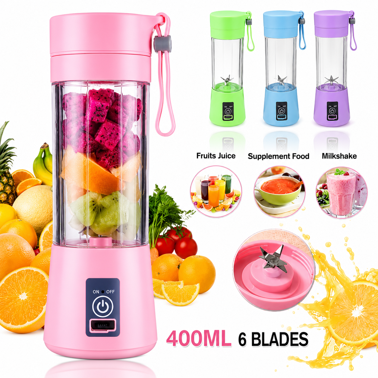Portable USB Juicer 6 Blades
